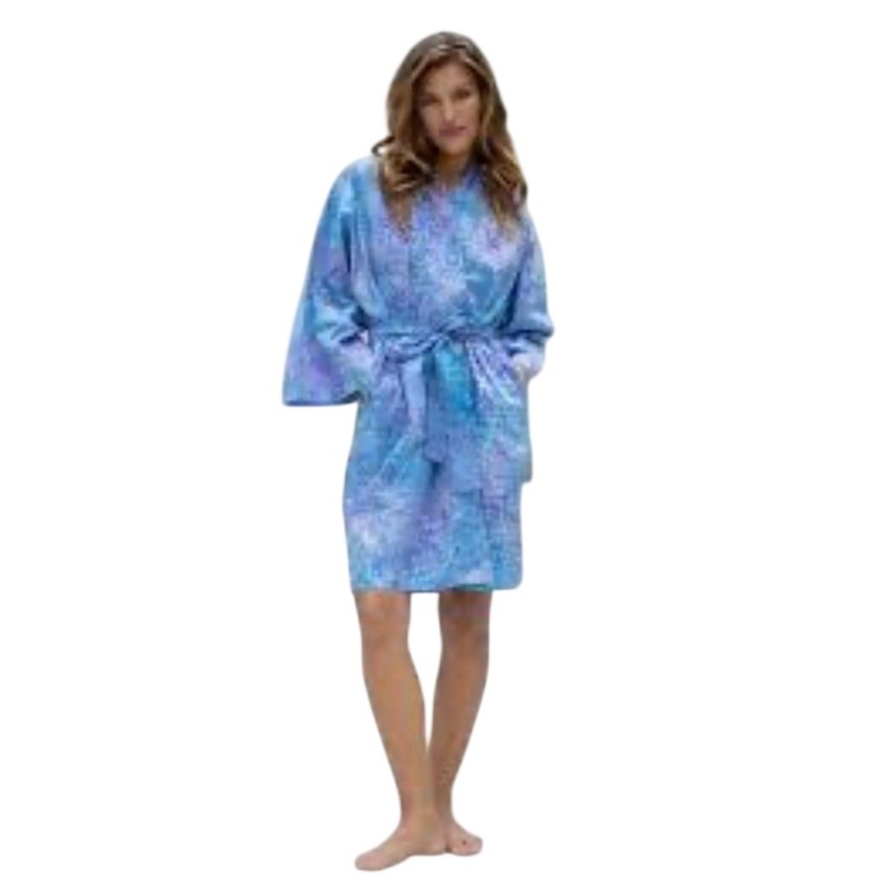 NOVICA Women's Artisan S/M Batik  Blue Purple Abstract Robe‎ 100% Cotton Kimono